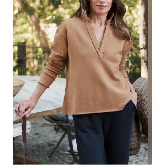 Frank & Eileen Patrick Popover Henley Triple Fleece Top In Camel Sz XL - Picture 1 of 7